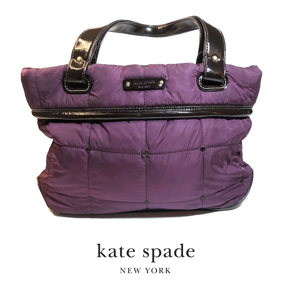 kate spade Handbags - KATE SPADE Purple Puffer with Bright Yellow Lining Tote Bag